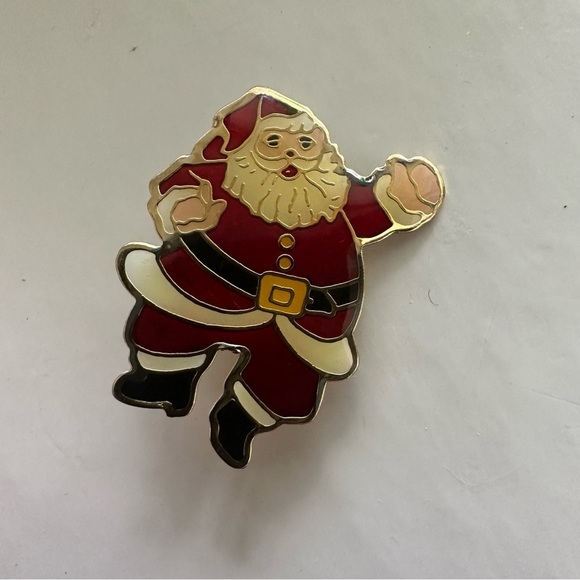 Vintage Jolly Red White & Black Enamel Dancing Santa Claus Christmas Holiday Pin - Picture 2 of 10
